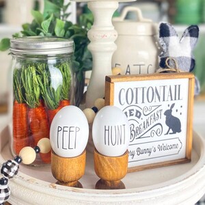 Black & white Peter cottontail Easter / spring tiered tray set, 3D signs, garlands, rolling pin, wooden eggs etc. E44 Cottontail Inn sign