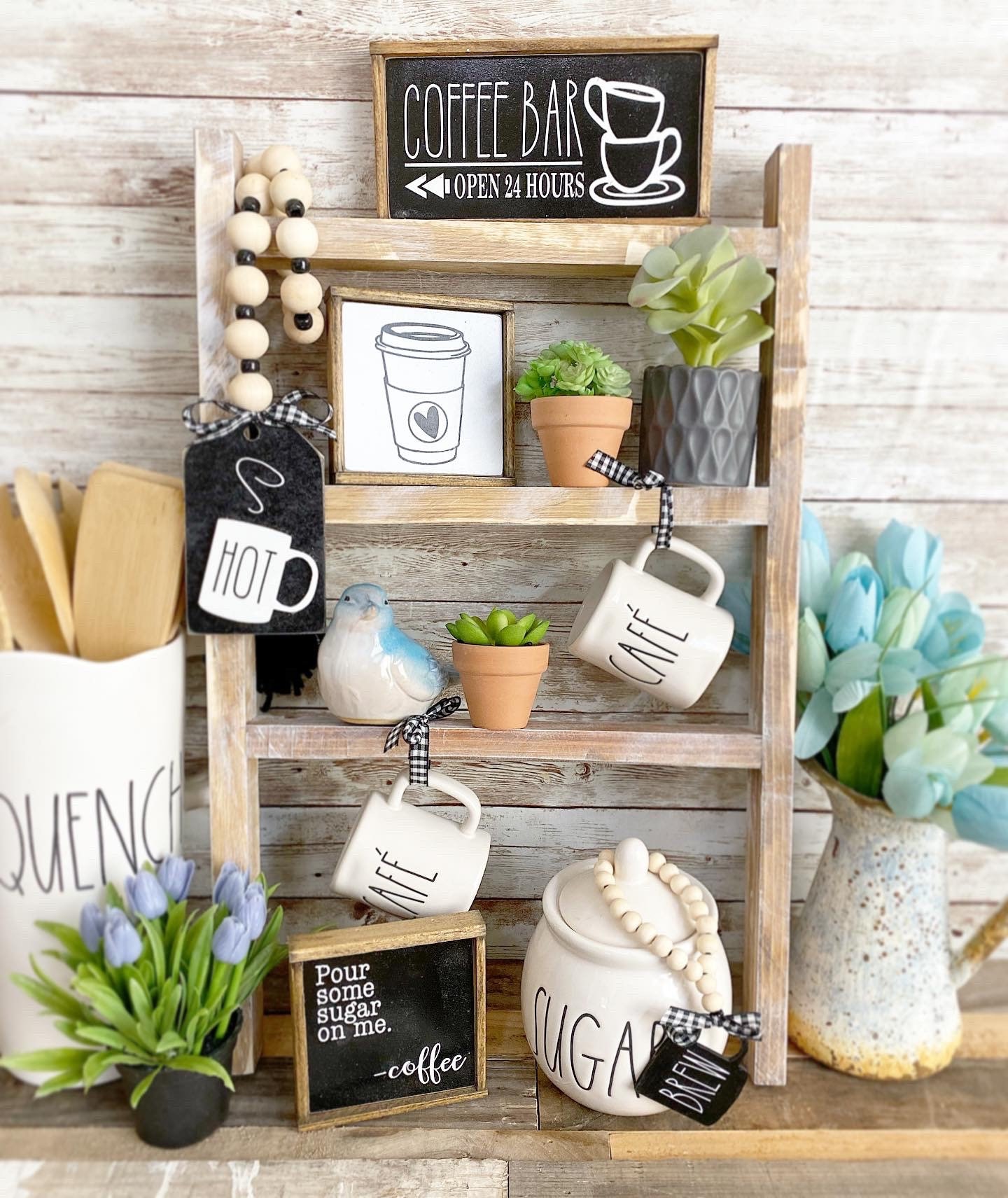 Coffee Bar Decor, Black & White Tiered Tray Items Mix and Match