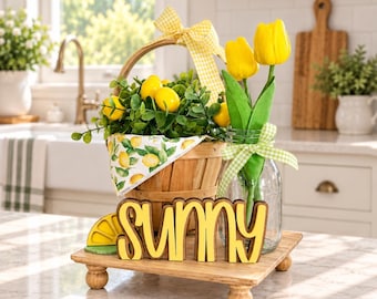 Countertop grouping display, vignette, centerpiece, mantel, lemon themed kitchen decor X02