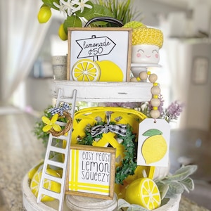 Lemon / lemonade pink, white & yellow tiered tray set! Mix and match items, lemon garland, mini signs, 3D signs etc L05