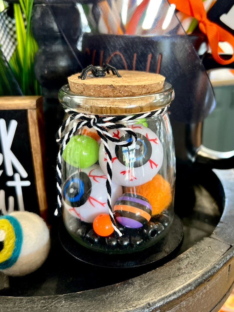 Halloween party decor, tiered tray Fall kitchen / dining room decor set H25 Bobble jar
