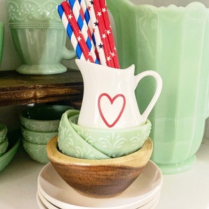 Red heart mini bell pitcher / creamer. Patriotic, 4th, Memorial Day, Valentine’s Day displays / tiered tray 4” tall