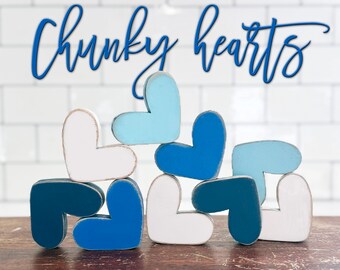 Chunky hearts, Blue, light blue, navy, white  2.25 " x 2" inch vignette hearts X08