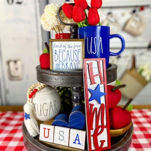 9&quot; farmhouse style tiered tray “porch board” sign USA 4th of July “HOME” classic farmhouse decor