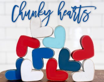 4th of July / Memorial Day USA red, white, blue chunky hearts 2.25 " x 2" inch vignette hearts X21