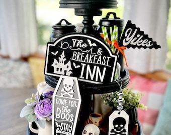 Dead & Breakfast set Halloween fall celebrating spooky party decor haunted tiered tray centerpiece  H24