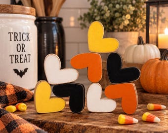 Halloween small chunky hearts, candy corn themed  2.25 " x 2" inch vignette hearts
