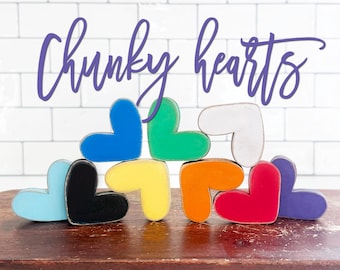 Chunky hearts, primary colors / school colors  2.25 " x 2" inch rainbow vignette hearts X06
