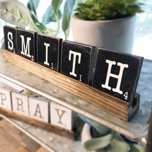 Tiered tray scrabble tiles with wooden tray. Made to order, custom / personalized / seasonal image 5