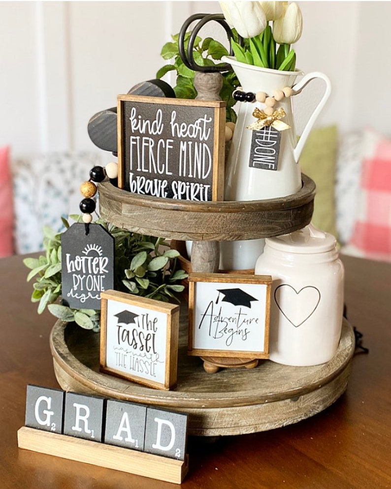 Graduation Party Decor Tiered Tray Centerpiece Signs Garland Etsy