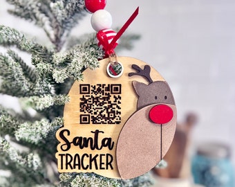 Santa tracker QR code ornament with adorable reindeer, easy for kids to use, comes as shown with beads.