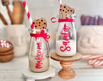 Custom Faux Christmas Milk, Santa's Milk, Chocolate Milk, glass milk bottle, tiered tray, kitchen, mantel, holiday decor, personalized gift