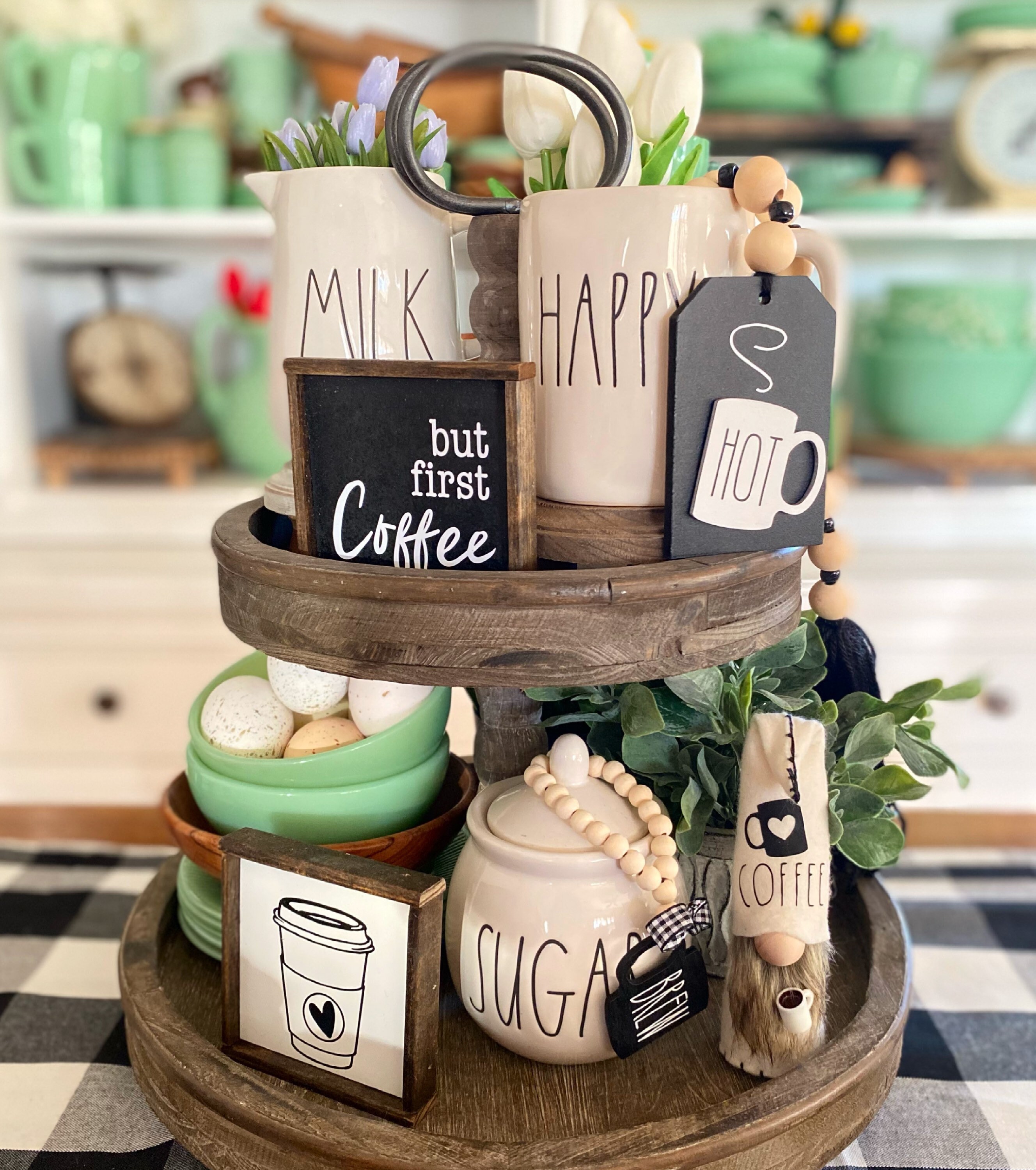 Coffee Bar Decor, Black & White Tiered Tray Items Mix and Match, HOT 30  Garland, Mini, Sugar Bowl Bead Loop, Farmhouse Style Signs Etc C03 