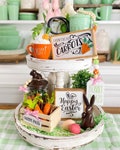 Easter / spring tiered tray set! Carrot patch, mini carrot mug,  bunny treats, 3D signs, garlands, etc. E43
