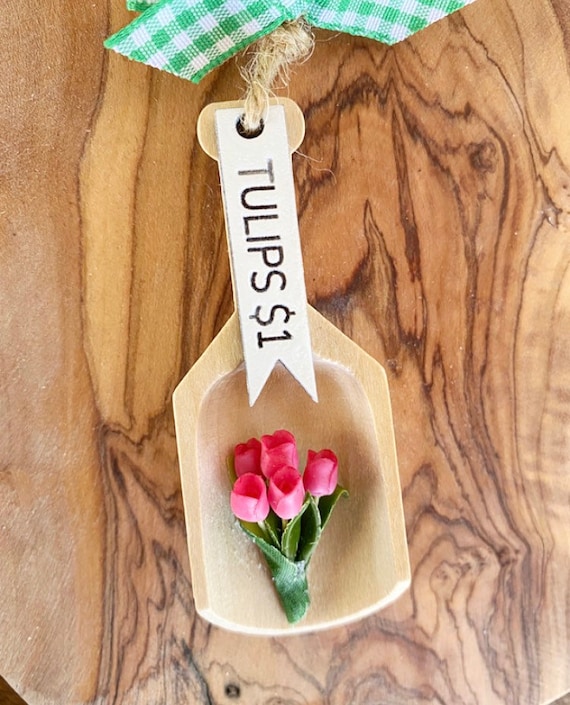 Tulips 1 dollar, canister scoops. Rae Dunn canister decor, tiered tray, Mother’s Day / spring decor, farmhouse hutch. Tulip color will vary