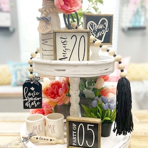 black & White Love, anniversary, couples, wedding tiered tray set! Mix and match, custom and personalized gifts. The “love birds” set A21