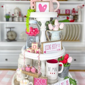 Pink & White Valentines Day tiered tray set Mix and match items, mini signs, garlands, love dice, etc. V12 image 8