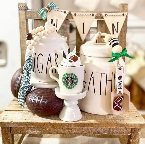 Football vignette mini mug, canister scoop, sugar bowl beads coffee bar set, game day farmhouse X39