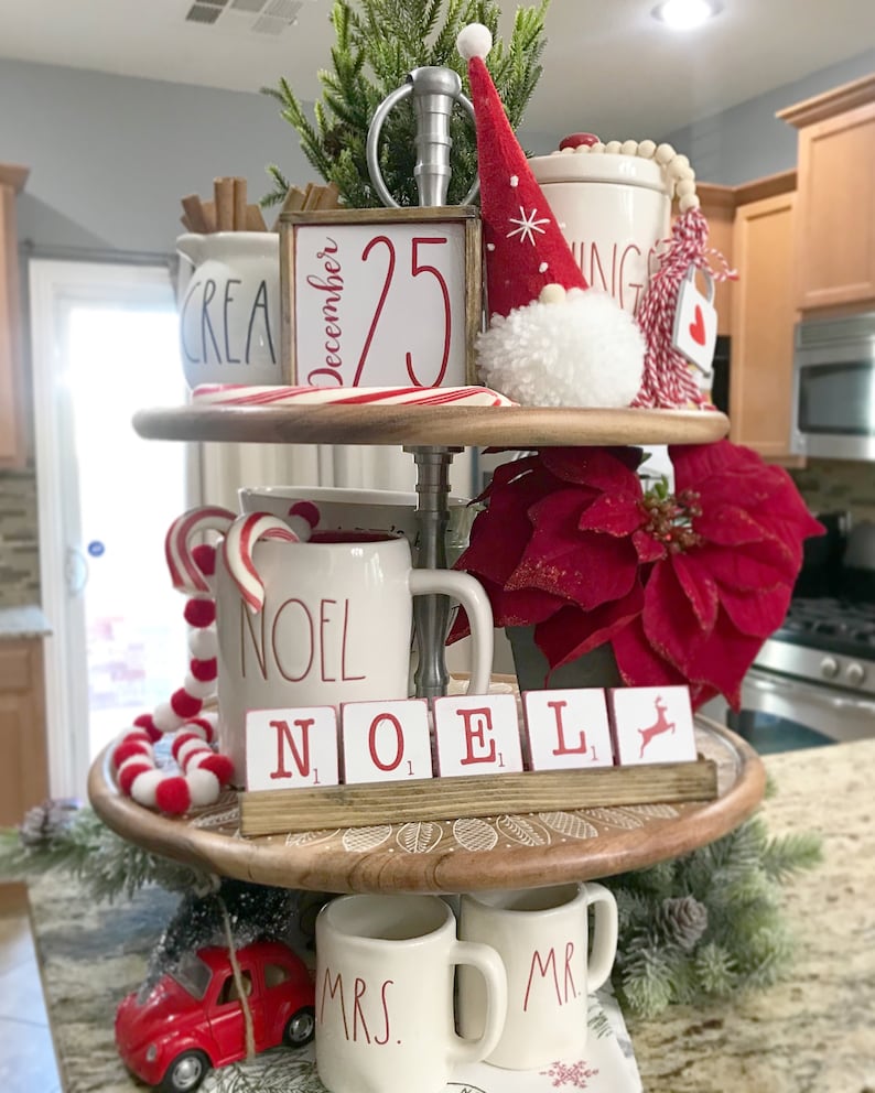 Tiered tray scrabble tiles with wooden tray. Made to order, custom / personalized / seasonal image 8