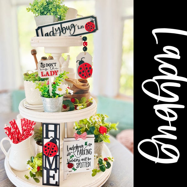 Ladybug decor, white black & red tiered tray set! Party decor, country kitchen / dining room farmhouse cottage decor for summer  L02