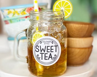 Retro / vintage faux southern style sweet tea in a mason jar, fake food. Lemon tea, spring summer farmhouse tiered tray cottage, hutch decor