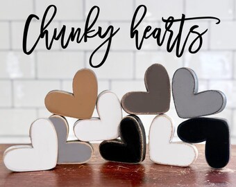 Neutral chunky hearts, black, white, gray, brown, espresso 2.25 " x 2" inch coffee bar vignette hearts X17