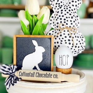 Black & white Peter cottontail Easter / spring tiered tray set, 3D signs, garlands, rolling pin, wooden eggs etc. E44 image 5