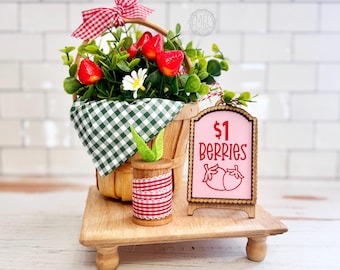 Countertop grouping display, vignette, centerpiece, mantel, strawberry themed kitchen decor X28