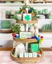 Green & White St. Patrick’s Day tiered tray set! Mix and match items, mini signs, garlands, rolling pin, shamrock, clover etc. S11 