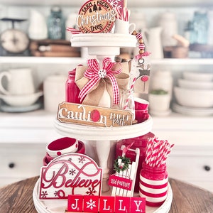 Believe Christmas themed tiered tray, Christmas tree farm / winter / sled parking, caution flight path, jolly scrabble tiles etc C66
