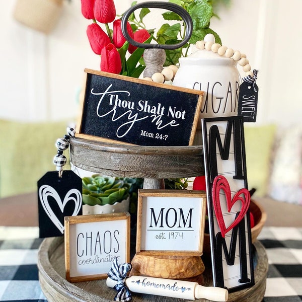 Mom / Mothers Day tiered tray set. Thou shalt not try me, Mom est. date, Chaos Coordinator, custom, personalized Mother’s Day, birthday M45