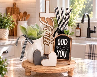 Countertop grouping display, vignette, centerpiece, mantel, farmhouse cottage faith decor X33