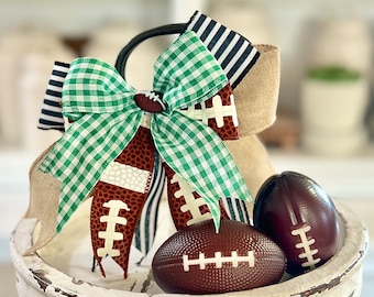 Tiered tray bow, football party bow 7" wide, wired ribbon, canister bow fall decor B83