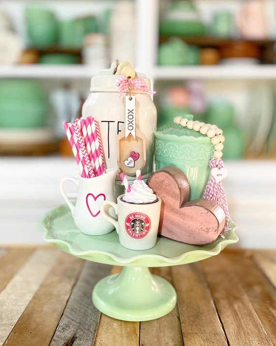 Coffee Bar, Mini Tiered Tray Set. Pink Valentine, Mini Mug, Milk Pitcher,  Sugar Bowl Beads, Canister Scoop, Bell Pitcher Creamer Farmhouse 