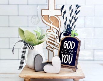 Countertop grouping display, vignette, centerpiece, mantel, farmhouse cottage faith decor X33