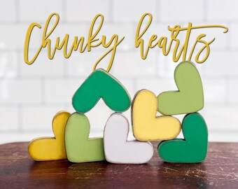 Lemon lime chunky hearts, green white yellow  2.25 " x 2" inch vignette hearts X16