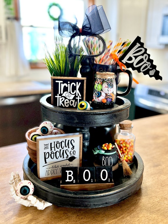 Halloween party decor, tiered tray Fall kitchen / dining room decor set H25