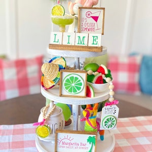 Margarita bar / lime themed cinco de Mayo tiered tray set! bright colors, garlands, scrabble tiles, mariachi hats, 3D signs etc M07