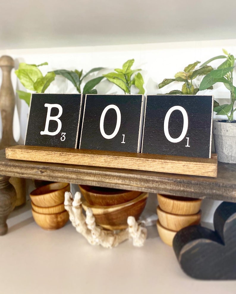 Large Scrabble Tiles With Wooden Tray. Hand Painted BOO Etsy