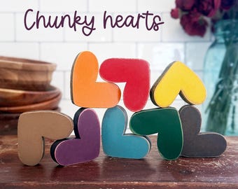 Fall chunky hearts, hunter green , marigold, orange, gray, teal, plum, espresso  2.25 " x 2" inch vignette hearts X15