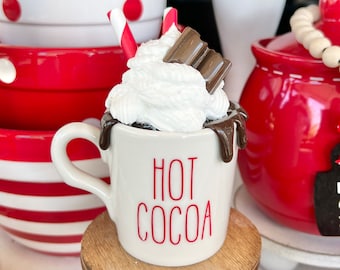 Hot cocoa tiered tray mini mug with faux whip, canister scoop, &/or sugar bowl beads decorate your hot cocoa bar or coffee bar for winter