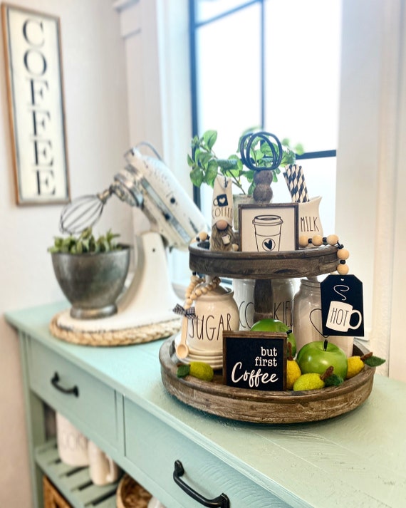 Coffee Bar Decor, Black & White Tiered Tray Items Mix and Match, HOT 30  Garland, Mini, Sugar Bowl Bead Loop, Farmhouse Style Signs Etc C03 