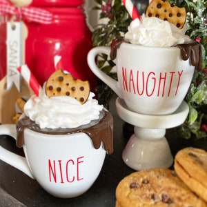 Naughty or Nice hot cocoa tiered tray mini mug with faux whip, decorative mug hot cocoa bar. naughty, nice / mom & dad / custom name