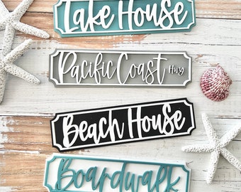 9" street signs for, beach, ocean, lake house tiered tray, coffee bar, hutch Lake House, Beach House, Pacific Coast Hwy, Boardwalk