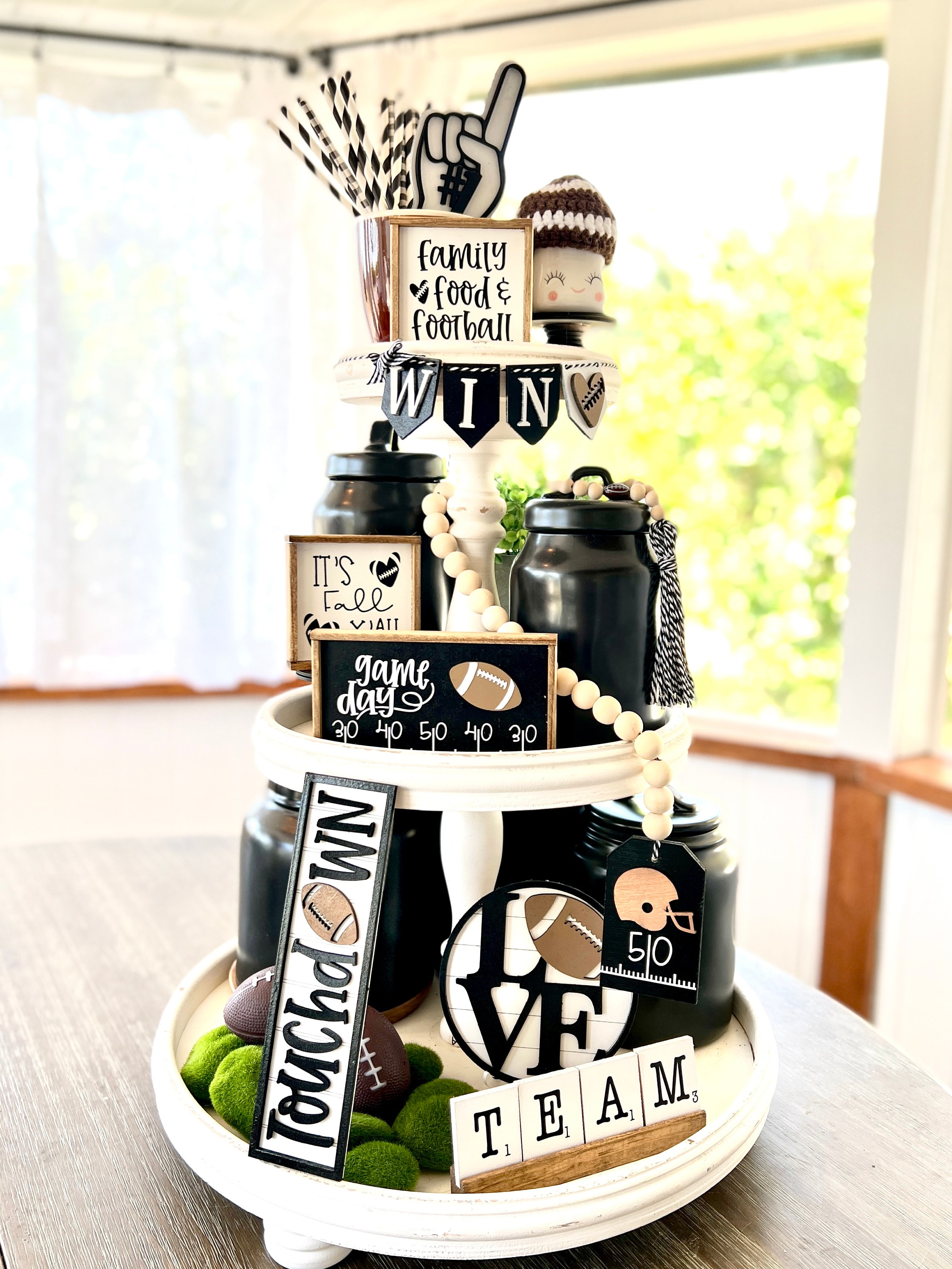 Neutral Black white Football fall Thanksgiving tiered tray Bundle info in item details football party football mom Super Bowl