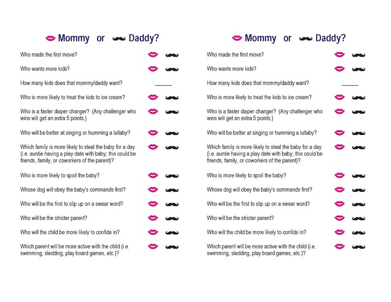 Baby Shower Game Mommy Or Daddy Etsy