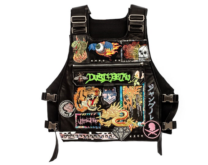 Featured listing image: CRWD CTRL Hand Painted Leather Chest Rig