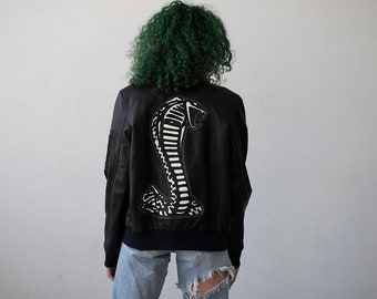 Cobra Cult Black Leather Bomber Jacket