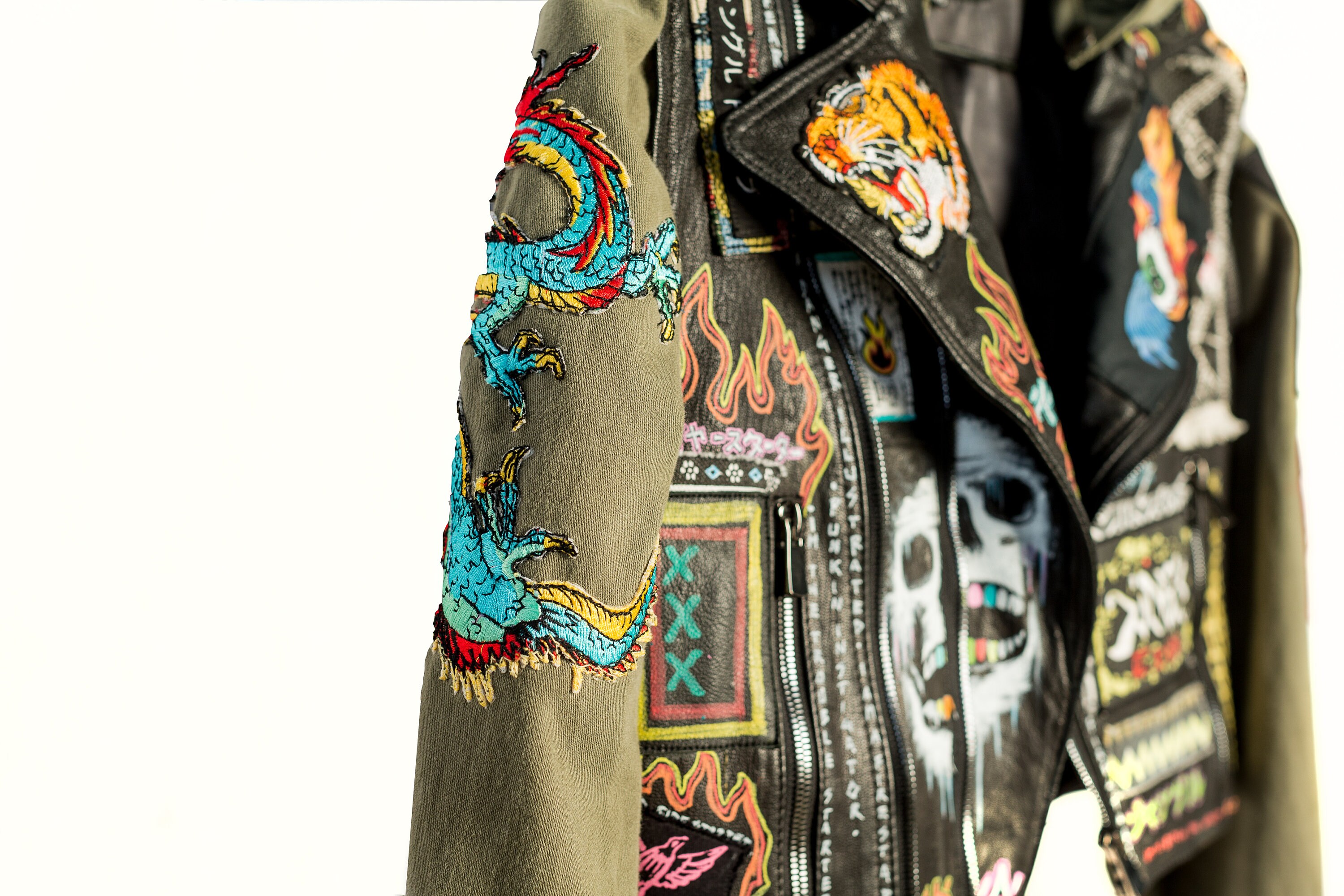 All In Twisted Fire Starter Cropped Leather Jacket with Repurposed Army