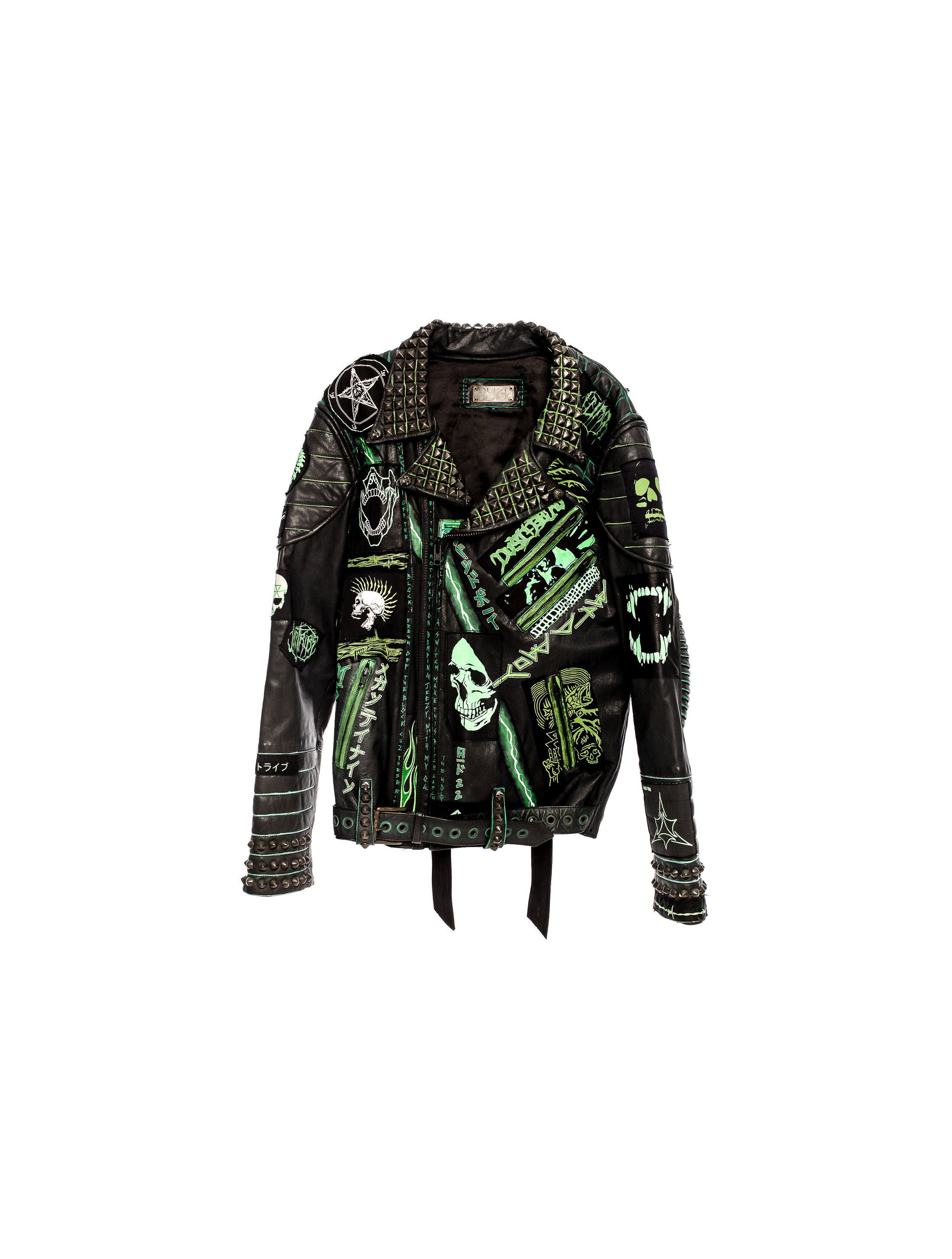 Cybernetic Matrix Digital Bad Boy Studded Painted Leather Jacket